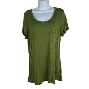 Just Be Womens Green Speckled T-Shirt Size M Scoop Neck Pocket 60% Rayon Casual